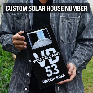 House Sign With Solar Light Door Number Plaque Matt Black & White