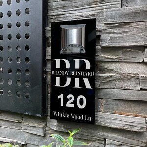 Modern house sign with solar light acrylic Marble Property Number Door Signs Plaque LED Lit Numbers