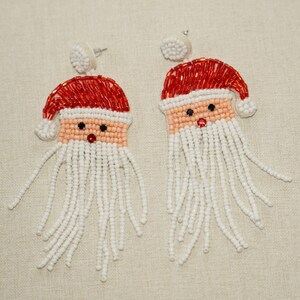 Handmade Santa Claus Beaded Tassel Earrings - Festive Cartoon Jewelry, Hypoallergenic Stainless Steel, Glass Beads