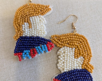 Handmade Beaded Trump Earrings - 2024 MAGA Election Jewelry, USA President Donald Trump Accessories