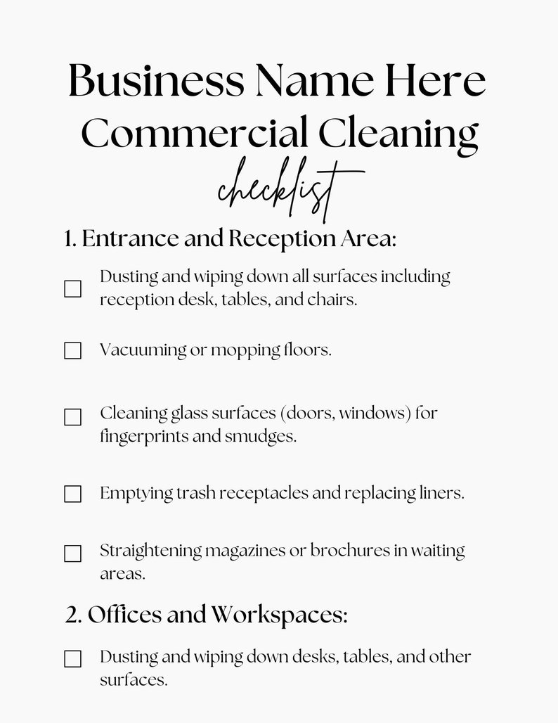 Editable Commercial Cleaning Checklist | Customize on Canva for Free