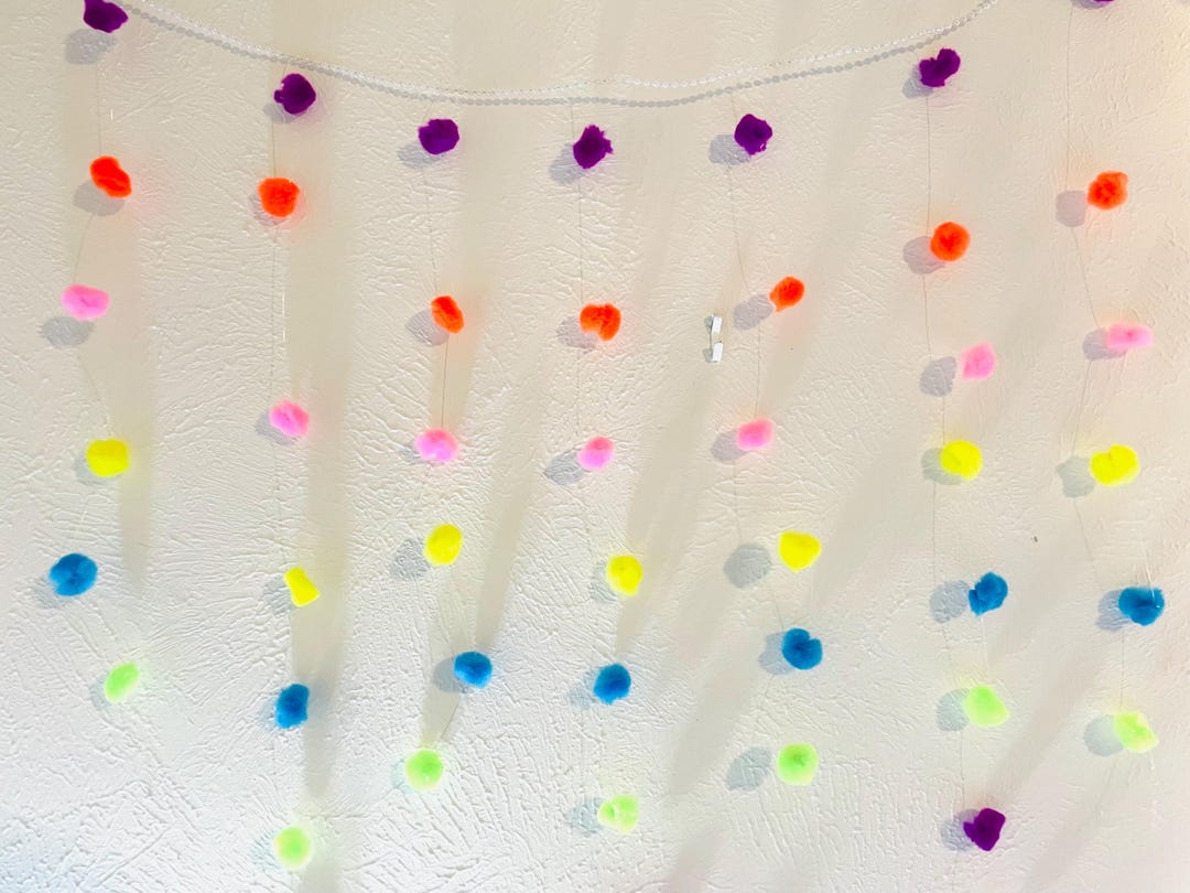 Wall Hanging w/ Wool Felt Pom Poms, Multi Color