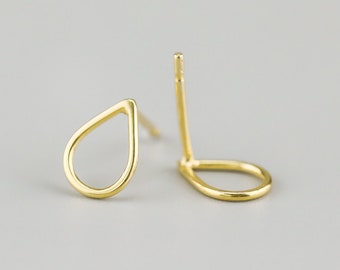 Gold Drop Studs || Handmade, Earrings, Stud, Gift, Gold, Silver, Teardrop, Tear, Drops, Casual, Textured, Circle, Round, Shiny