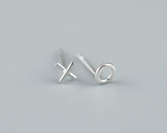 Mini X O Studs || Handmade, Silver, Kiss, Hug, Earrings, Fun, Love, Gift, Mismatch, Modern, Teen, Girl, Cute, Women, Valentines, Cupid, love