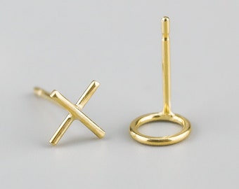 Gold XO Studs || Handmade, Earrings, Stud, Gift, Gold, Silver, Kiss, Hug, Love, BFF, Girlfriend, Casual, Textured, Round, Shiny