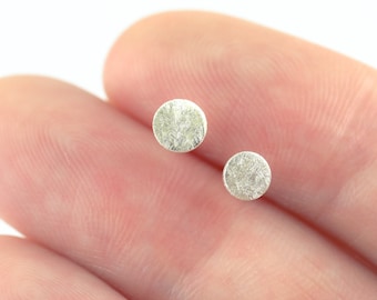 Disk Studs || Mini, Studs, Silver, Earrings, Round, Circle, Handmade, Teen, Gift, Cute, Tiny, Stud, Planet, Circle, Texture, Textured