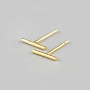 Gold Short Thin Bar Studs || Handmade, Earrings, Stud, Gift, Gold, Silver, Bar, Line, Lines, Casual, Textured, Circle, Round, Shiny