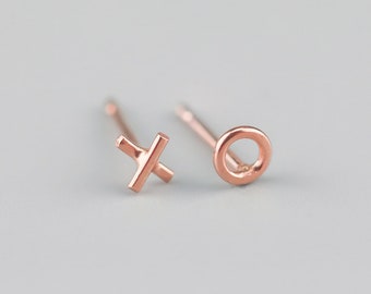 Mini Rose Gold X O Studs || Handmade, Kiss, Hug, Earrings, Fun, Love, Gift, Mismatch, Modern, Teen, Girl, Cute, Women, Cupid, love
