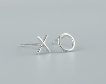 X O Studs || Handmade, Silver, Mini, Kiss, Hug, Earrings, Love, Gift, Modern, Teen, Cross, Cupid, minimetal, Stocking filler, Christmas