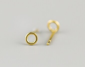Gold Mini Circle Studs || Handmade, Earrings, Stud, Gift, Gold, Silver, Planet, Infinity, Loop, Casual, Textured, Circle, Round, Shiny