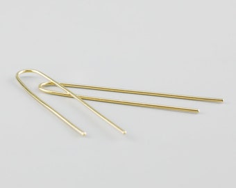 Gold Thread Stalk Earrings || Handmade, Earrings, Thread, Gift, Gold, Silver, Bar, Line, Lines, Casual, Shiny, Thread-through, Threader