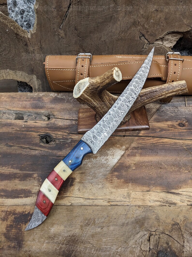 Handcrafted Texas Flag Damascus Steel Fillet-Boning Knife main image 1