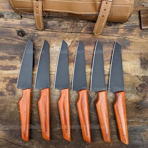 Handmade Steak Knives Set Stainless Steel Blades BBQ Steak Knives with Leather Bag Gift For Father Gift For Hubby Thanksgiving Gifts