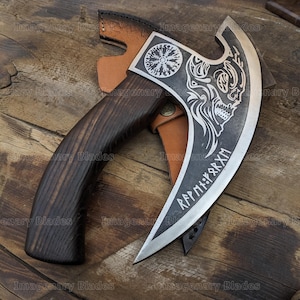 Custom Viking Pizza Cutter Axe with sheath Hand Forged Pizza Axe Black Raven Pizza Axe Groomsmen Gift Viking Gifts Holiday Thanksgiving