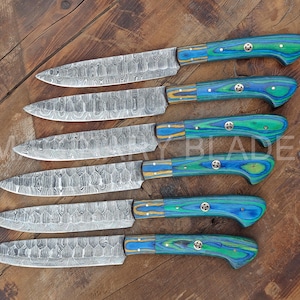 Steak Knives Set 6 Pcs Damascus Steel Blades with Unique Handles BBq knives Thanksgiving Gifts Christmas Gifts