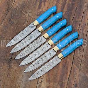 Steak Knives Set 6 Pcs Turquoise Handles Damascus Steel Blades Bbq Knives Birthday Gifts Boyfriend Gifts Thanksgiving Gifts Christmas Gifts