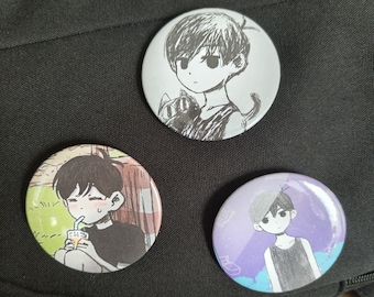 OMORI Holo Button Pins (1.5 Inch) - Sunny Aubrey Kel Hero Mari