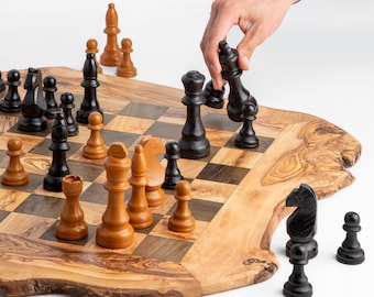 Luxury Olive Wood Chess Board | Handmade Rustic Chess Set | Unique Gift