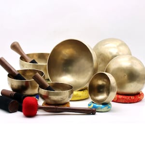 Chakra Set of Seven Golden Dim Singing Bowl-Tibetan Singing bowl sets  From Nepal-Holistic Bowls-  Harmonize Resonate Sound
