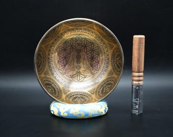 G Note Ham Seven Chakra Yogi Etching 7.5 Inch Singing Bowl-Tibetan Singing bowl From Nepal, Healing Bowls , Singing Bowl Sets