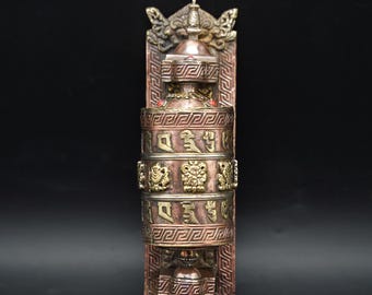Handcrafted 10 Inches Tibetan Buddhist Prayer 1 Wheel Hand Spinning Design from Nepal, featuring Carving mantras. Gift for Christmas