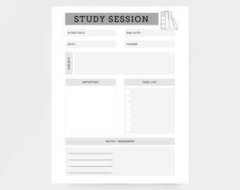 Planificateur de session d'étude imprimable : programme d'étude des étudiants (PDF + JPG à télécharger