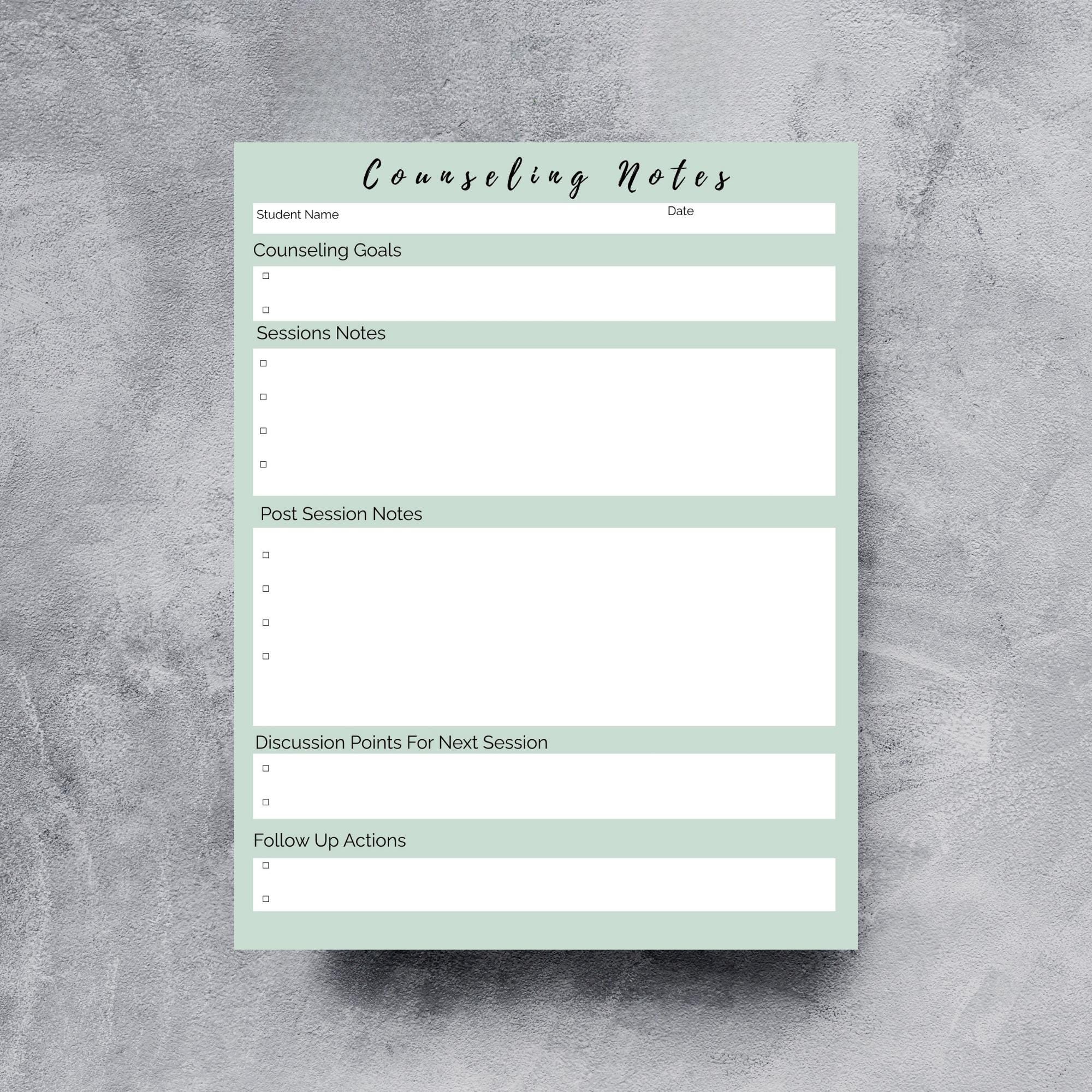 Printable Counseling Notes Template for Therapists (PDF Download) - Etsy