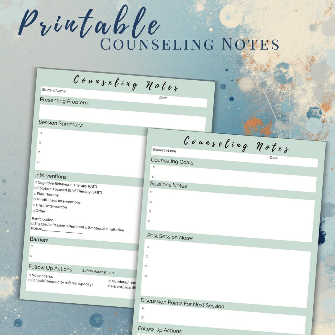 Counseling Notes.pdf Printable Counseling Notes Template for Therapists (PDF Download) - Etsy