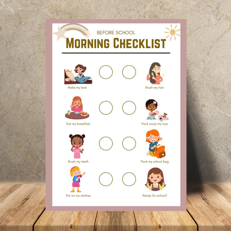 Morning Routine Sunshine Printable Morning Routine Chart for Kids | Visual Schedule | Boho ...
