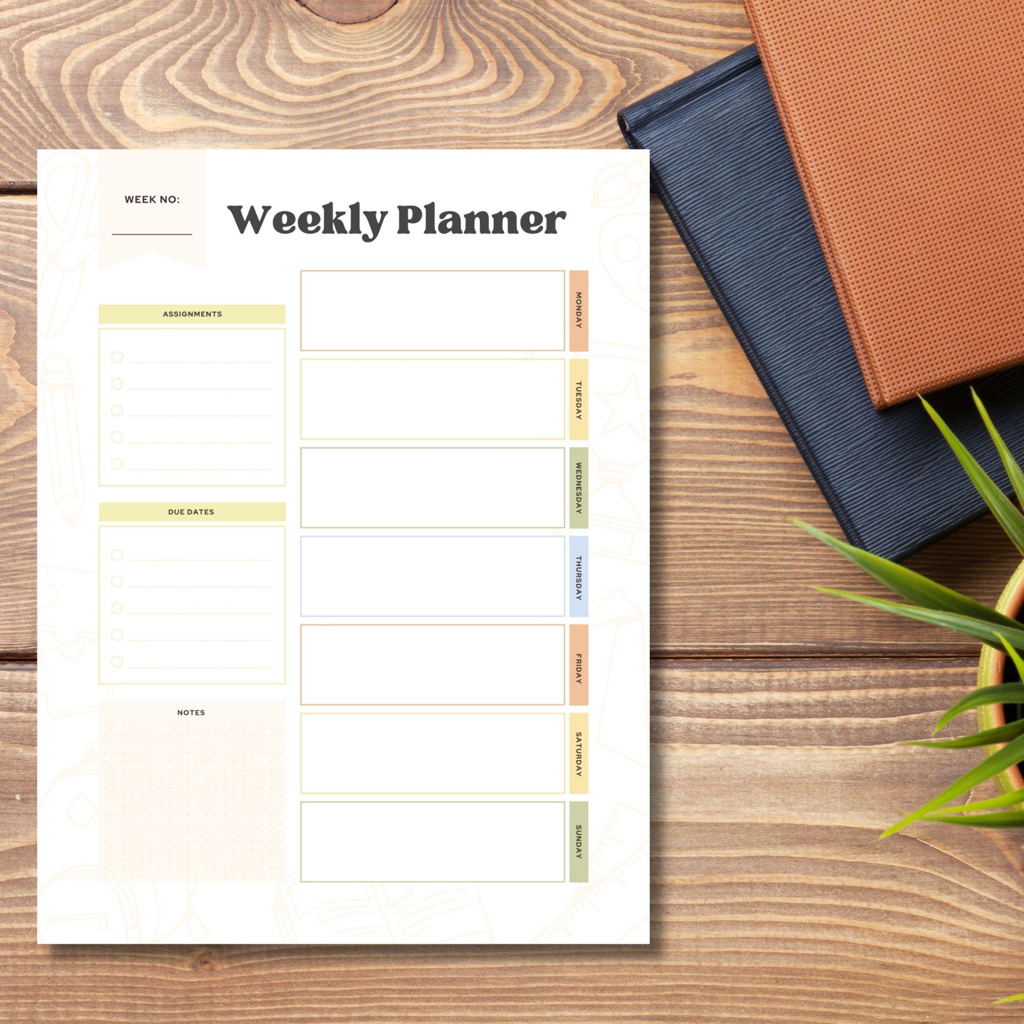 Student Weekly Planner: Printable Homework Organizer (letter Size PDF ...