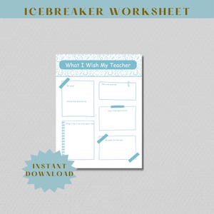 Middle School Icebreaker Worksheet| What I Wish My Teacher Knew Printable| Class Get To Know You Sheet| Printable Class Activity