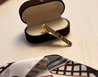 Authentic Vintage Dior Two-Tone Logo Engraved Tie Bar