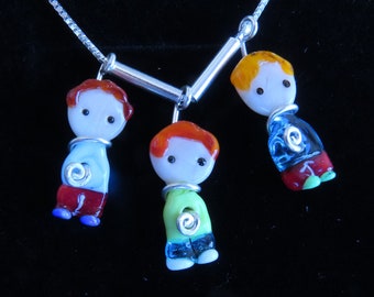 3 Kids Charms Necklace, Mother Necklace, Unique Silver and glass Necklace, Children Charms, Mom Jewelry, Family Necklace, Glass portrait