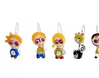 Single Portrait earring, glass art colorful miniature earring, Lampwork drop Earring, Unique Earring, Mother Gift Earring, mix and match