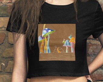 Women’s Crop Tee - somewhere, Naïve art print