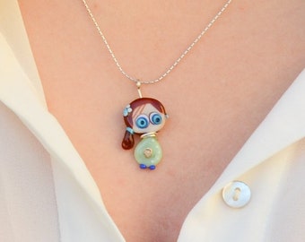 Lampwork bead miniature figure necklace, Glass Pendant Necklace, Custom Necklace, Portrait Necklace, Miniature Necklace