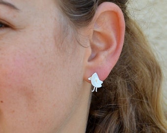 Tachuelas de plata, Pendientes de pájaro, Pendientes de tachuelas de plata, Tachuelas de pájaro, Pendientes minimalistas, Pendientes únicos, Pendientes de poste, Pendientes de animales, Regalo