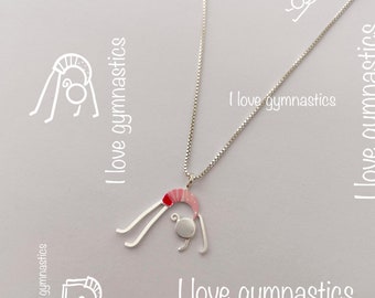 Gymnastics Necklace, Pink gymnast pendant, Silver Necklace for girl, Athlete necklace, gymnastics lover charm, Girls Charm, sport lover