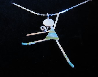 Dancer Necklace, turquoise  dancer, Silver Necklace for Women, Mother's Day Gift, Dance lover charm, Child Necklace for Mom, Girls Charm