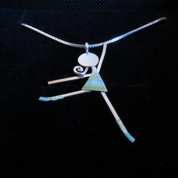 Dancer Necklace, turquoise  dancer, Silver Necklace for Women, Mother's Day Gift, Dance lover charm, Child Necklace for Mom, Girls Charm