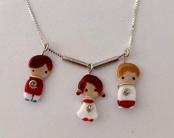 3 kids Charms Necklace, Mother Necklace, Unique Silver and glass Necklace, Children Charms, Mom Jewelry, Family Necklace, Glass portrait