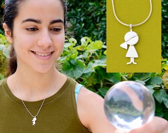 Silver girl figure pendant necklace, girl shaped charm, mother's gift, birthday present, personalized pendant