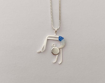 Gymnastics Necklace, Light blue gymnast, Silver Necklace for girl, Mother's Day Gift, gymnastics lover charm, Girls Charm