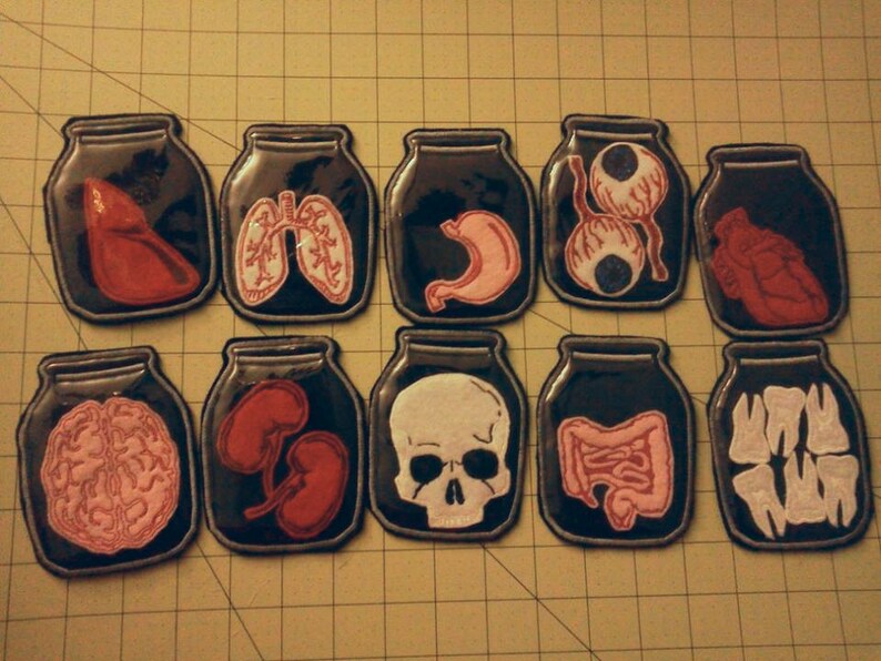 Creepy Organs body parts in a jar applique felties whole set Etsy