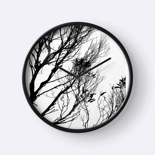 Trees Silhouette in Monochrome Wall Clock