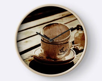 Dirty Coffee Cups in Sepia Wall Clock