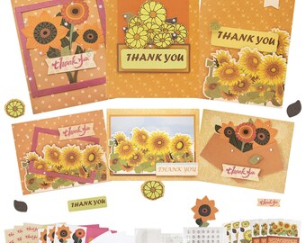 DIY Card Making Set for Kids & Adults, 9 Designs with Envelopes, Handmade Summer Autumn Sunflower Floral Thank You and Birthday Cards