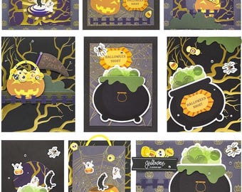 Vintage DIY Greeting Card and Envelope Kit - Halloween Party Invitations (Black)