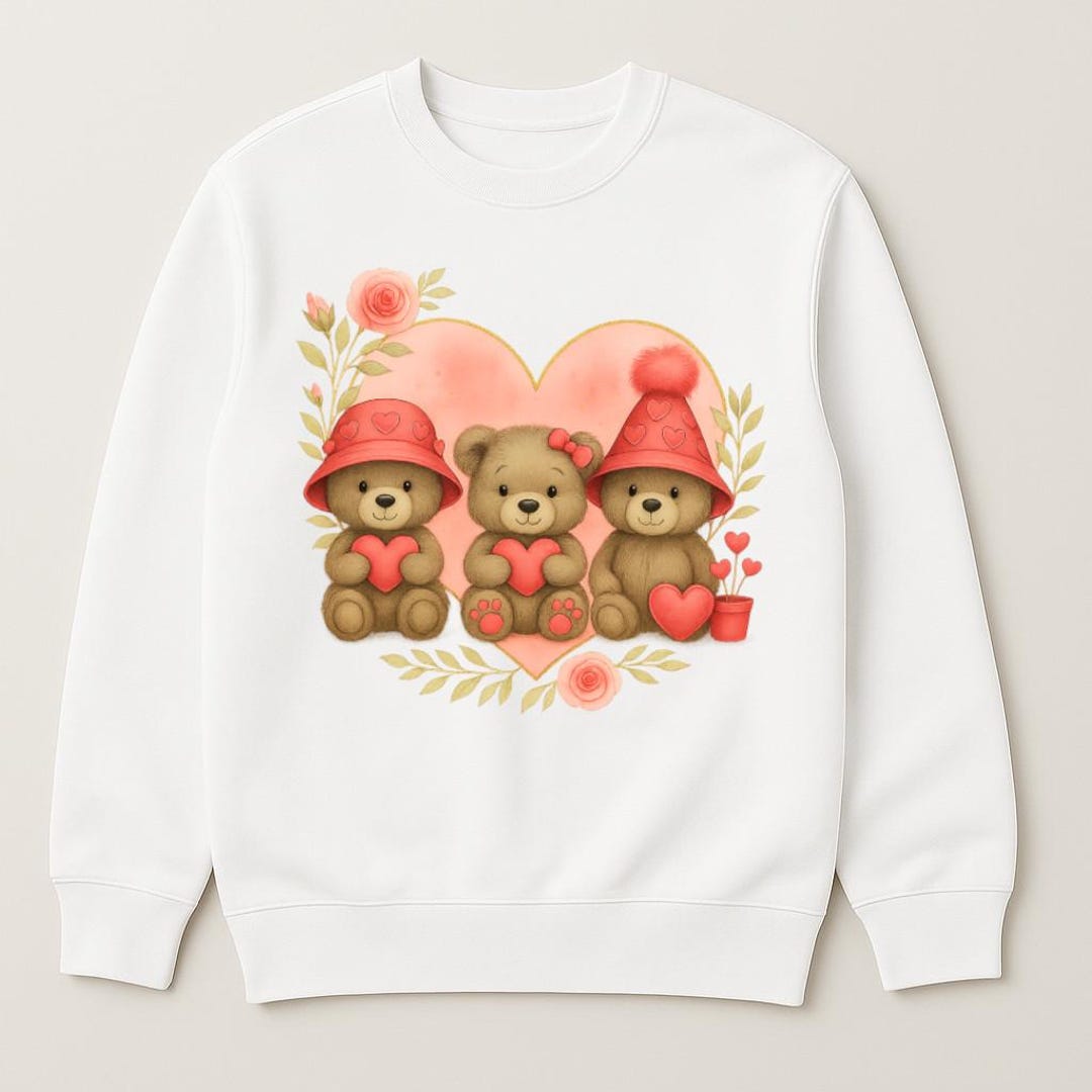 Teddy Bear Graphic Sweatshirt | Pink Teddy Pullover | Unisex Crewneck ...