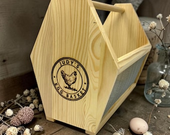 Harvest Basket Choose Your Text And Logo Gift for Gardener, Garden Decor Custom Engraving, Wooden Vegetable & Egg Basket, Gardening Gifts